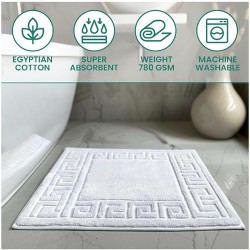 Hotel Luxury Egyptian Cotton 780 GSM Greek Key Bath MAT in White